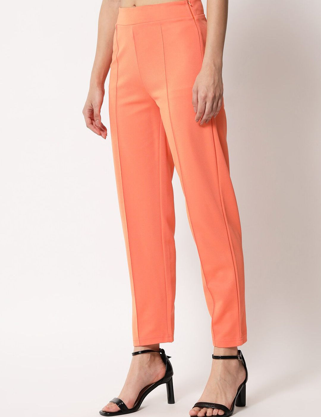 Kotty Women Orange Relaxed Straight Fit Easy Wash Trouser