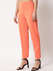 Kotty Women Orange Relaxed Straight Fit Easy Wash Trouser