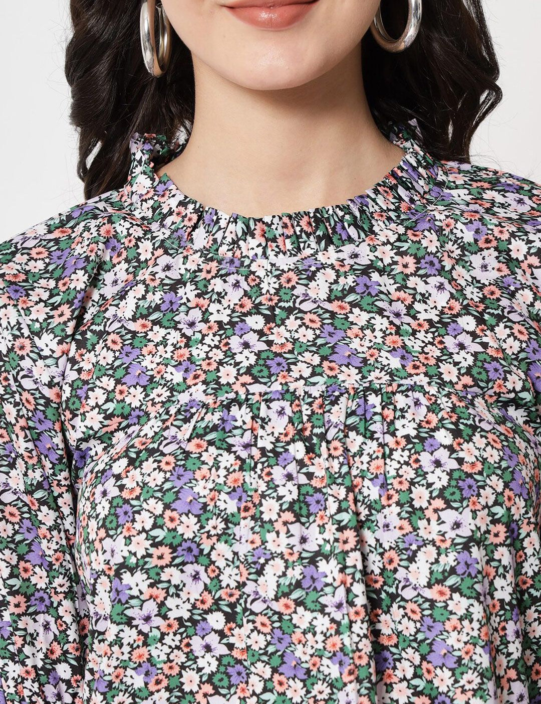 Kotty Women Grey Floral Print Crepe Top