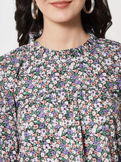 Kotty Women Grey Floral Print Crepe Top