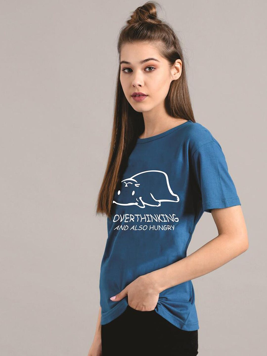 Kotty Women Blue Printed Round Neck T-shirt