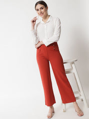 Kotty Women Orange Regular Fit High-Rise Easy Wash Trousers