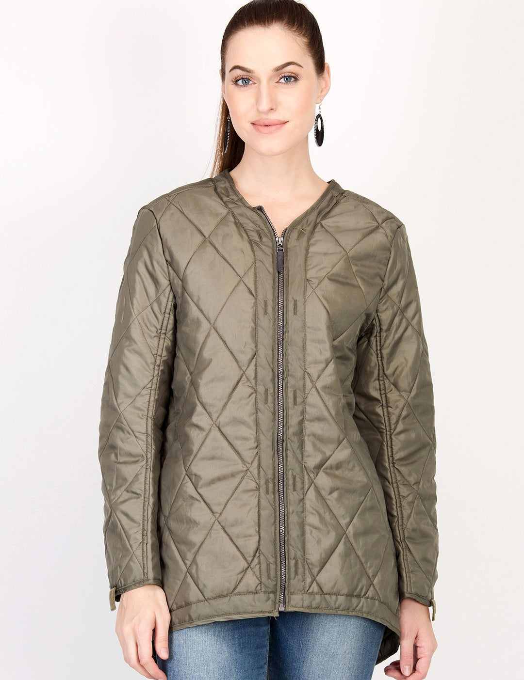 Kotty Women Brown Solid Insulator Longline Quilted Jacket