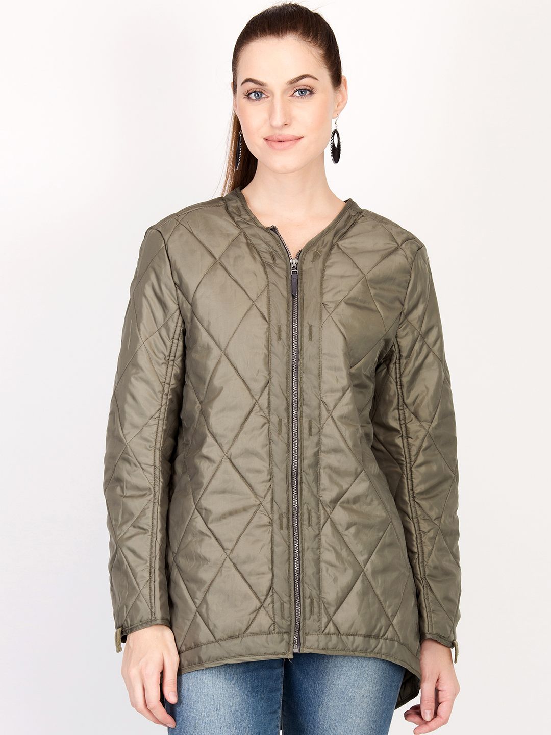 Kotty Women Brown Solid Insulator Longline Quilted Jacket