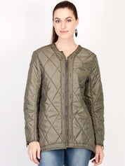 Kotty Women Brown Solid Insulator Longline Quilted Jacket