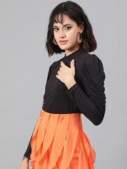 Kotty Black High Neck Puff Sleeve Top