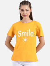 Kotty Women Yellow Printed Round Neck T-shirt