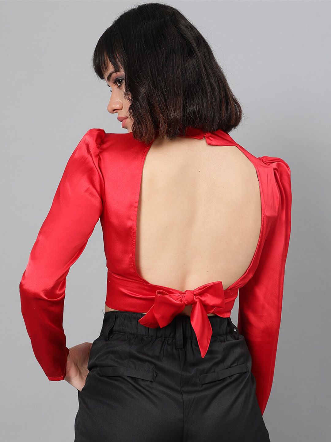 Kotty Red Satin Crop Regular Top