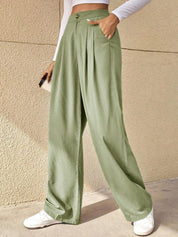 Kotty Green Women Relaxed Straight Leg High-Rise Easy Wash Pleated Parallel Trousers