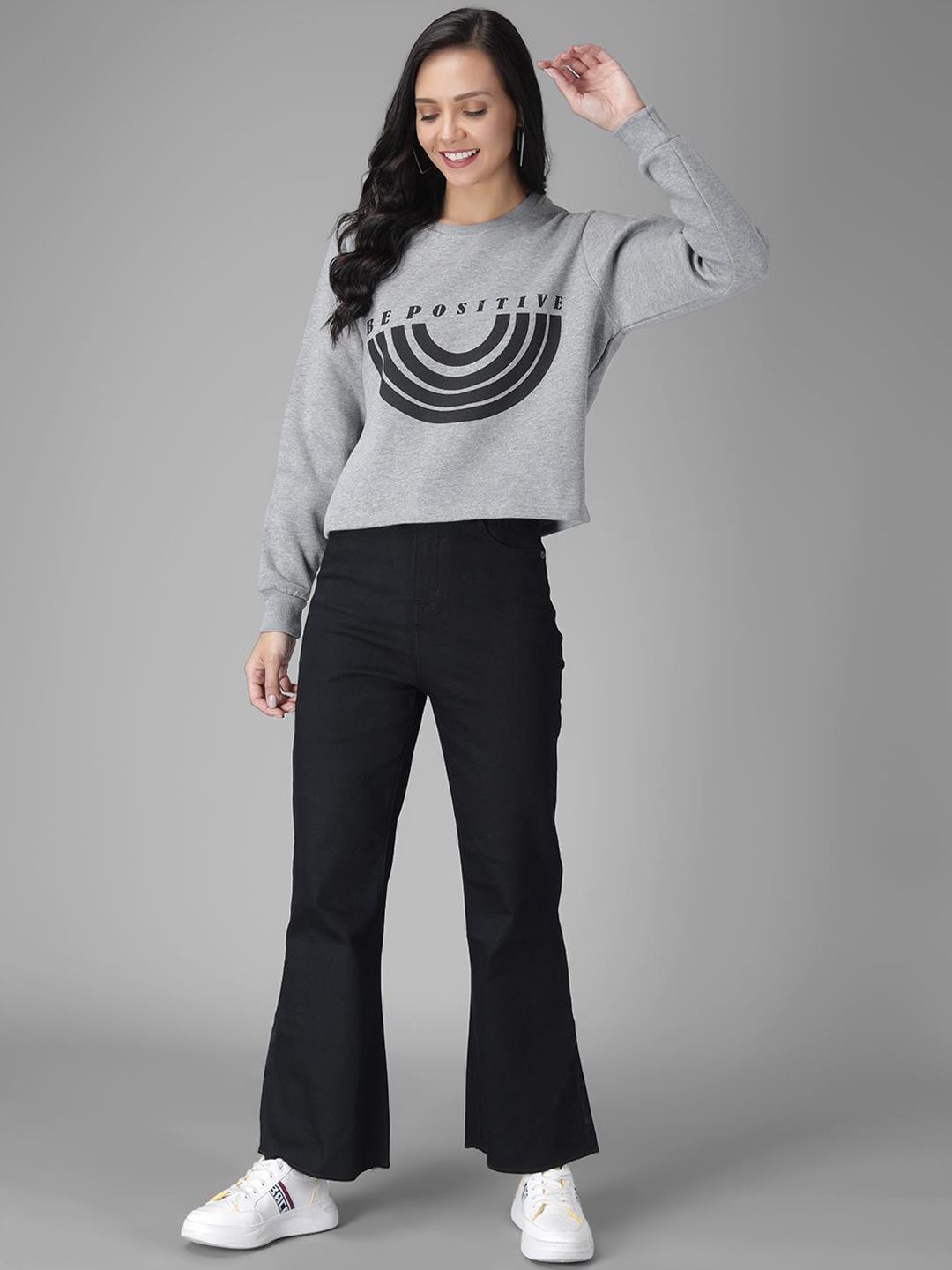 Kotty Women Grey Striped Sweatshirt