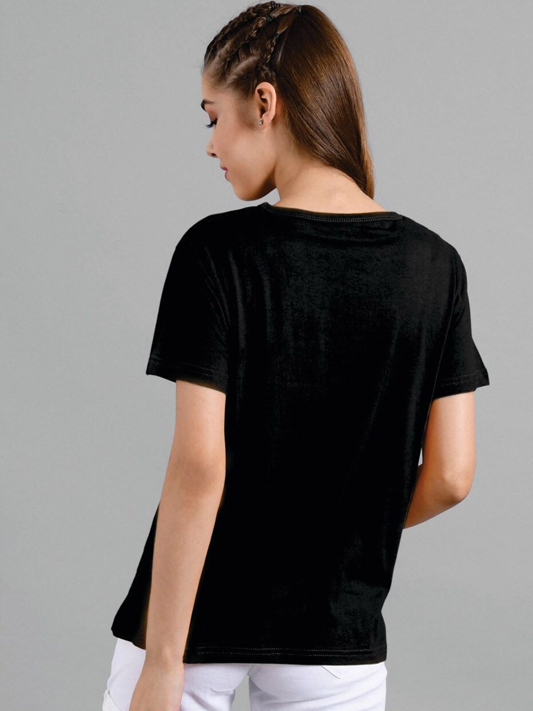 Kotty Women Black Printed Round Neck T-shirt