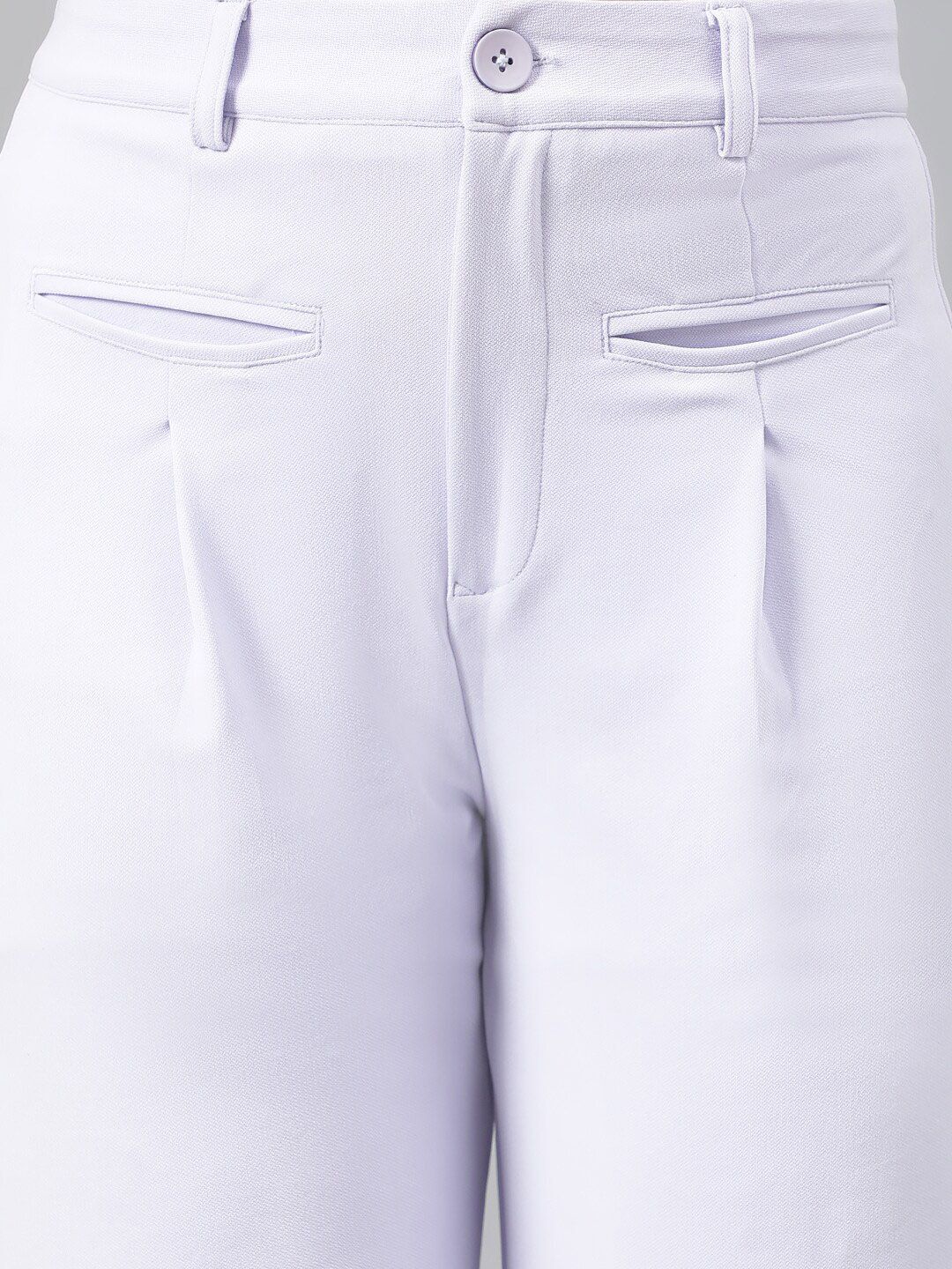 Kotty Women White Relaxed Straight Leg Fit High-Rise Easy Wash Pleated Parallel Trousers