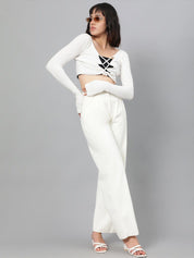 Kotty Women White Relaxed Straight Leg Fit High-Rise Easy Wash Parallel Trousers