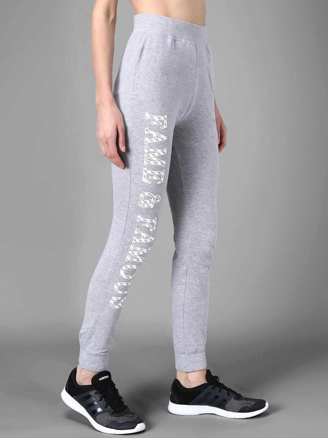 Kotty Women Grey Melange & White Printed Joggers