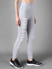 Kotty Women Grey Melange & White Printed Joggers