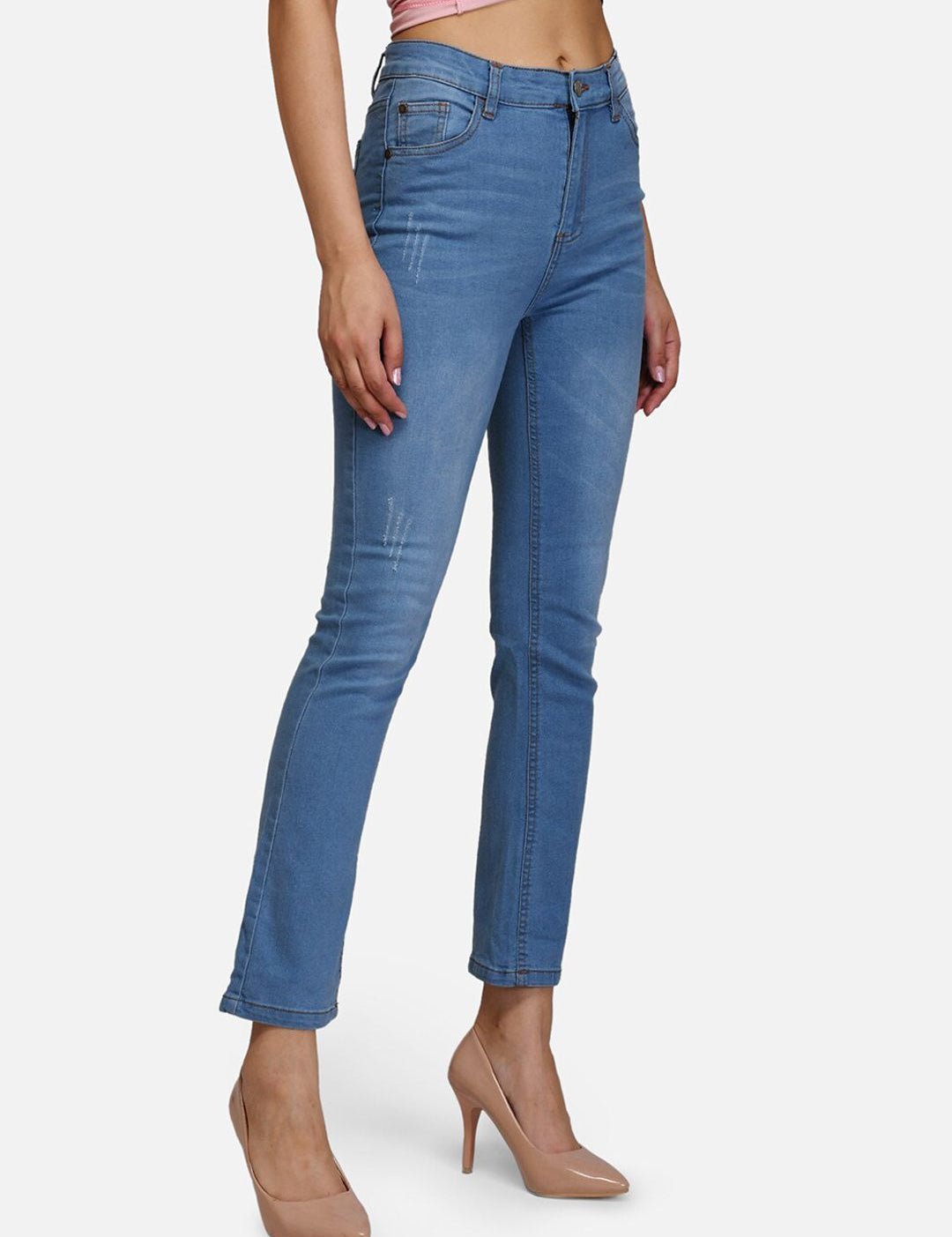 Kotty Women Blue Skinny Fit High-Rise Low Distress Jeans