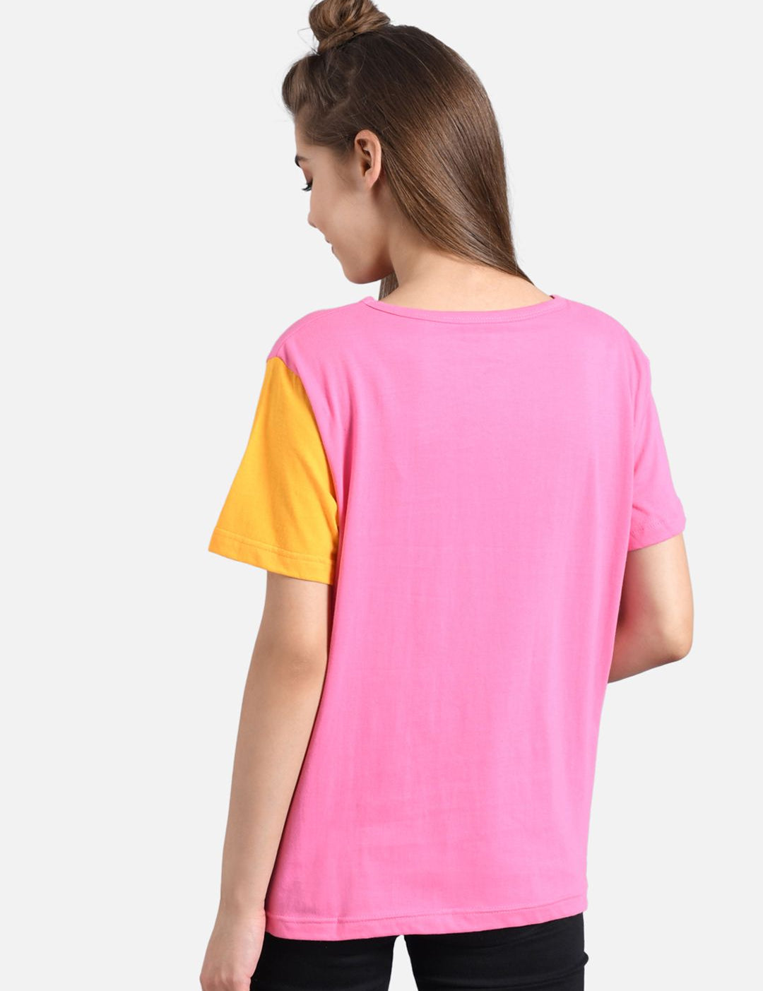 Kotty Women Pink Colourblocked Round Neck T-shirt