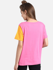 Kotty Women Pink Colourblocked Round Neck T-shirt