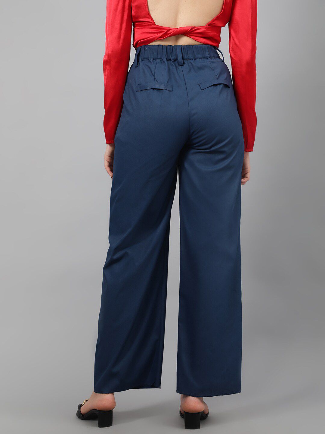 KOTTY BIZwear Women Blue High-Rise Relaxed Straight Leg Straight Fit Easy Wash Pleated Trousers