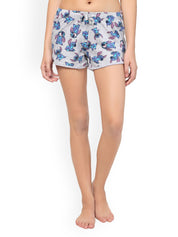 Kotty Women Grey & Blue Printed Lounge Shorts KTTSLEEPSHORTS191
