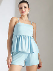 Kotty Blue Shoulder Straps Top With Shorts
