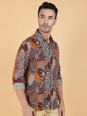 Kotty Men Relaxed Spread Collar Graphic Printed Cotton Casual Shirt