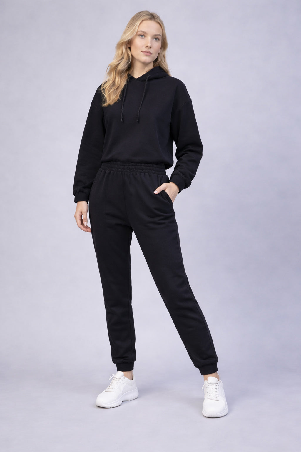 KOTTY Women's Black Hooded Hoodie Jogger Tracksuit Set Casual