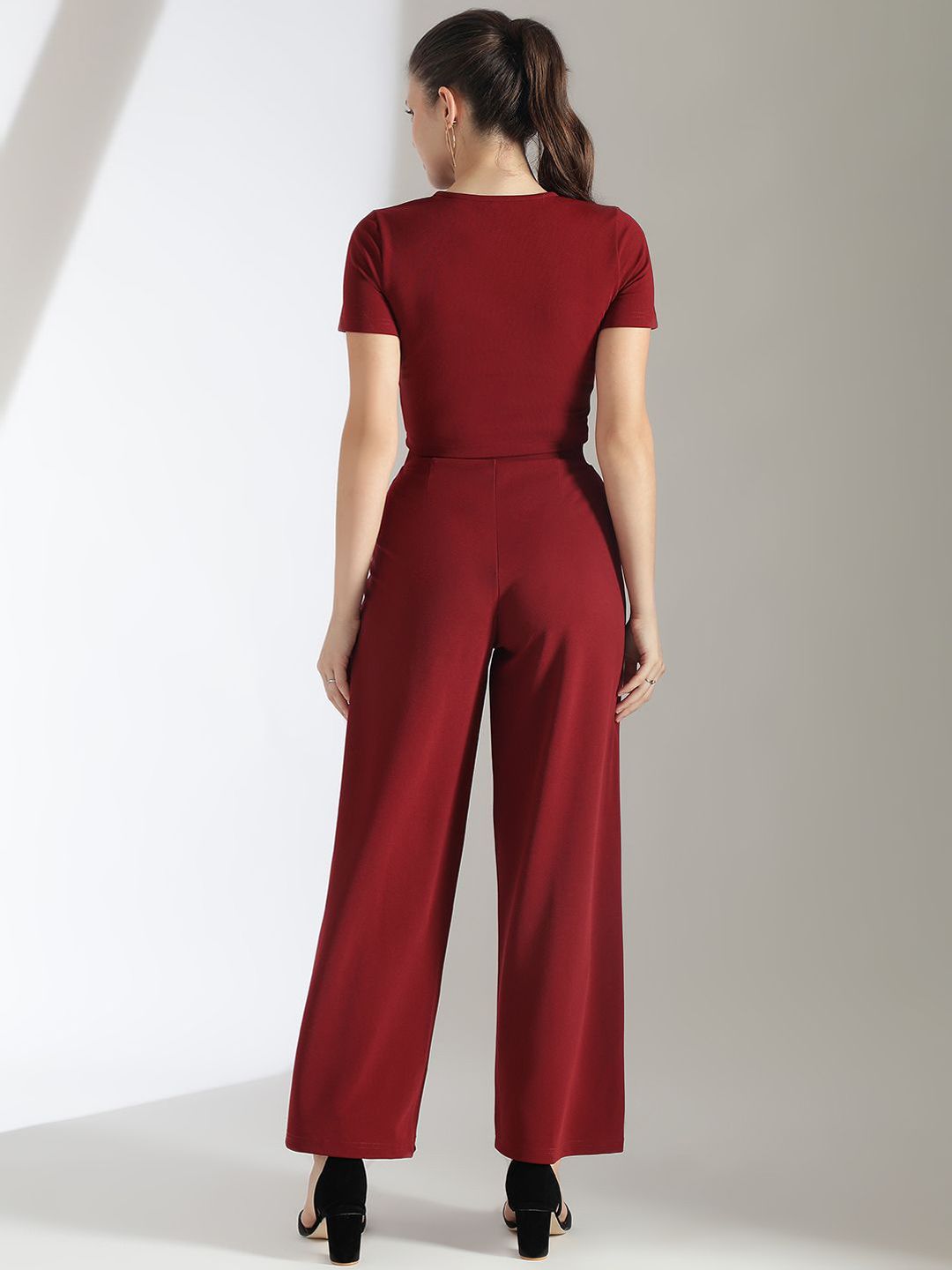 Kotty Maroon Round Neck Top & Trousers