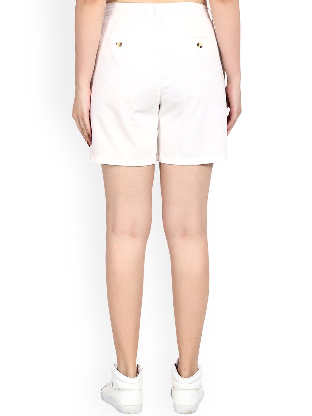 Kotty Women Cream-Coloured Solid Regular Fit Regular Shorts