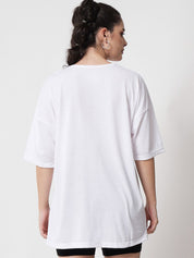 Kotty Women White Round Neck Oversized T-shirt