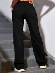 Kotty Women Black Jean Straight Fit High-Rise Clean Look Stretchable Cargo Jeans