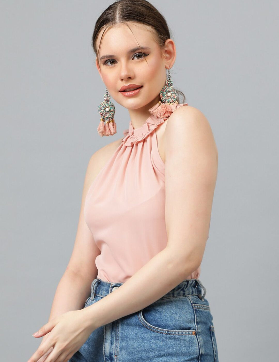 Kotty Pink Halter Neck Crepe Top