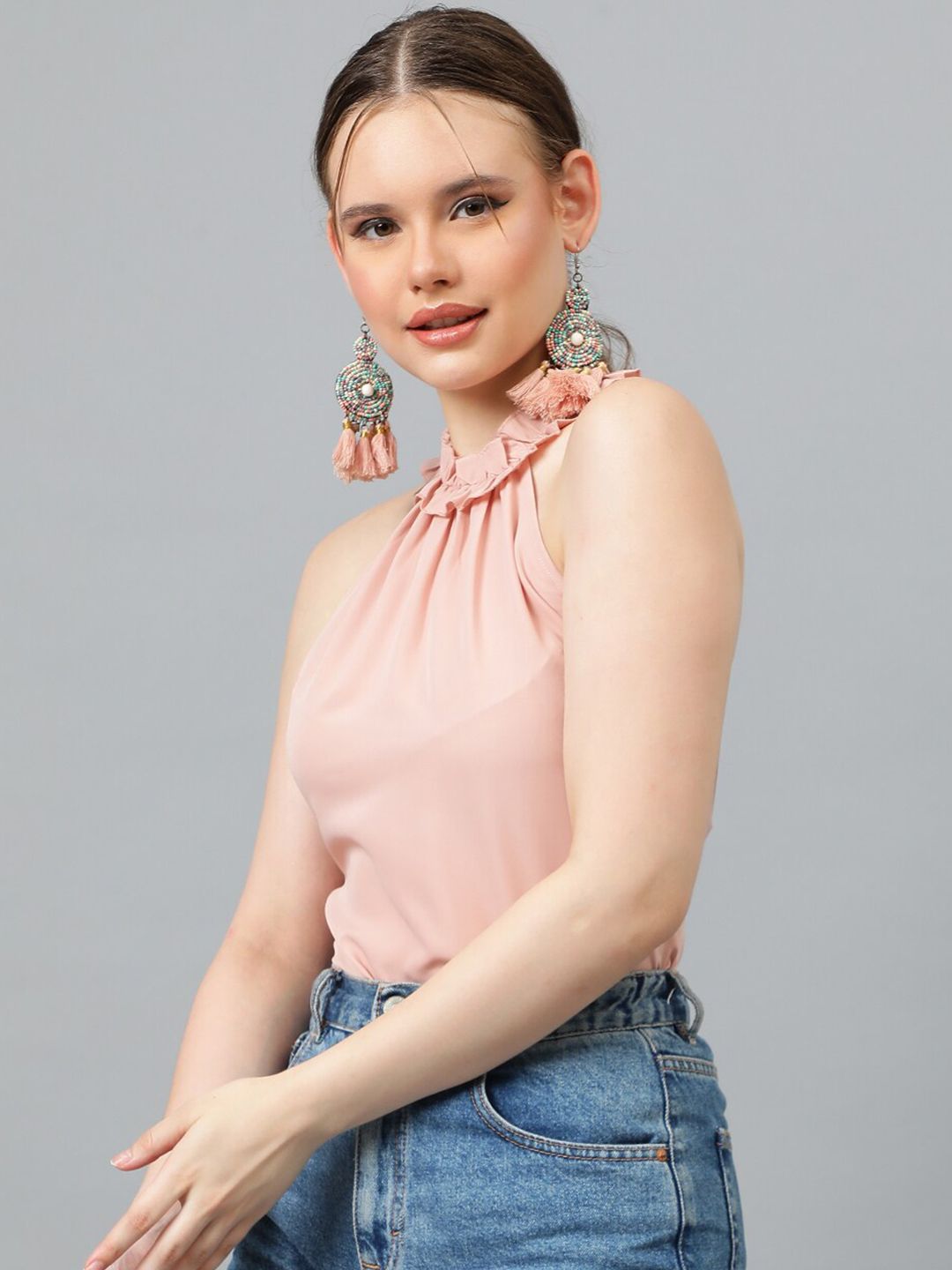 Kotty Pink Halter Neck Crepe Top