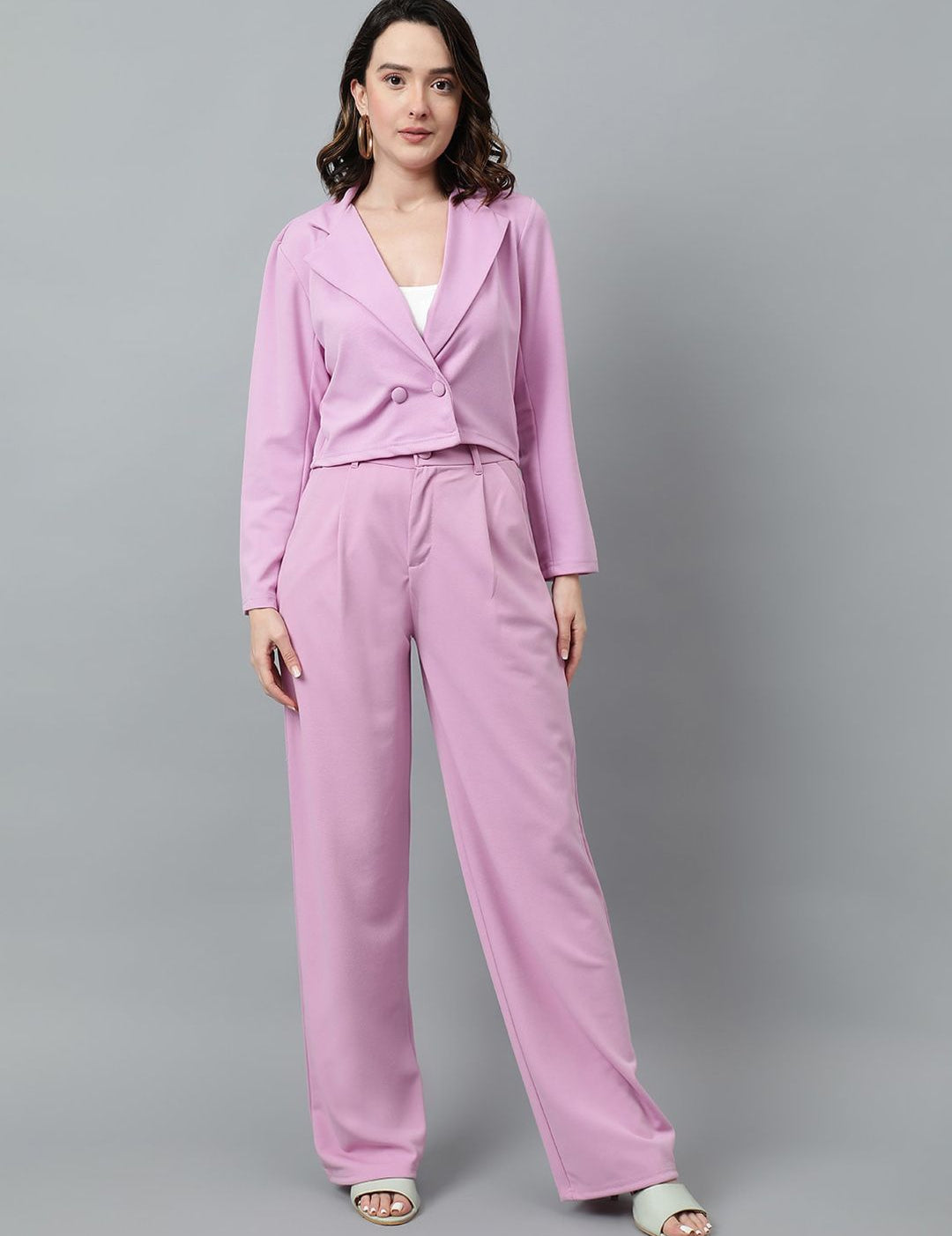 KOTTY BIZwear Purple Notched Lapel Collar Blazer & Mid Rise Trouser
