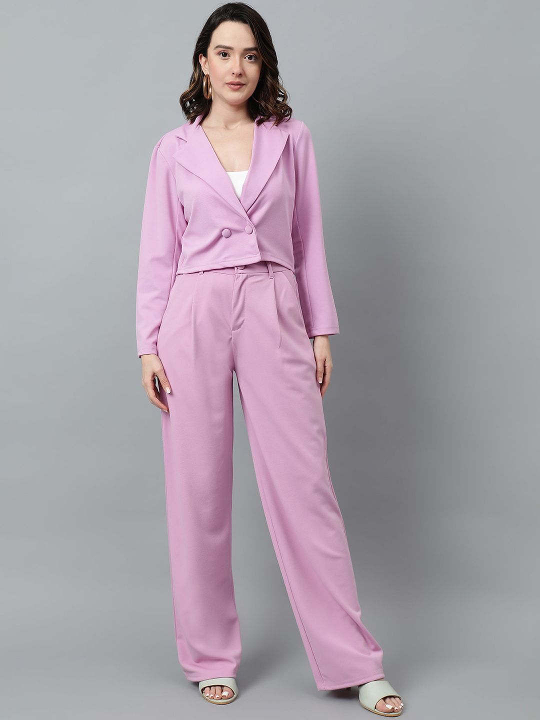 KOTTY BIZwear Purple Notched Lapel Collar Blazer & Mid Rise Trouser