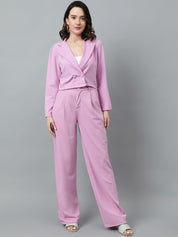 KOTTY BIZwear Purple Notched Lapel Collar Blazer & Mid Rise Trouser
