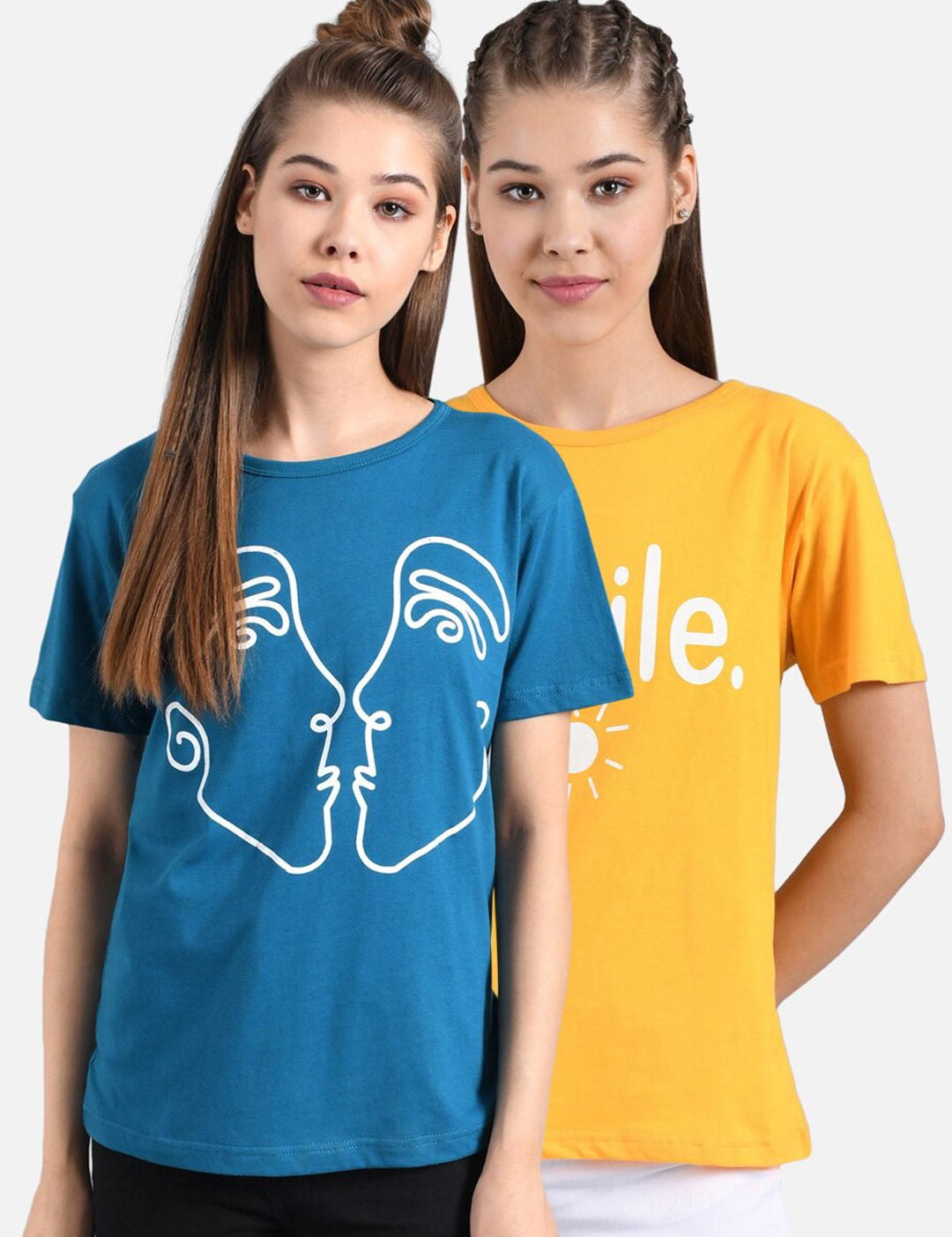 Kotty Women Yellow Printed Round Neck T-shirt