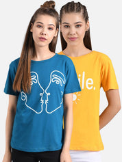 Kotty Women Yellow Printed Round Neck T-shirt