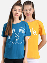 Kotty Women Yellow Printed Round Neck T-shirt