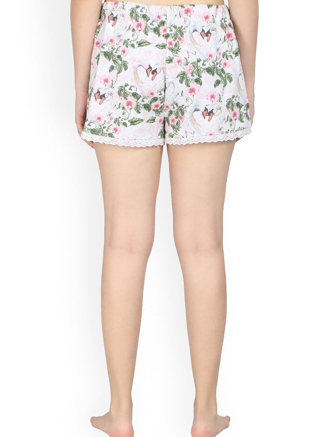 Kotty Women White & Pink Printed Lounge Shorts KTTSLEEPSHORTS235