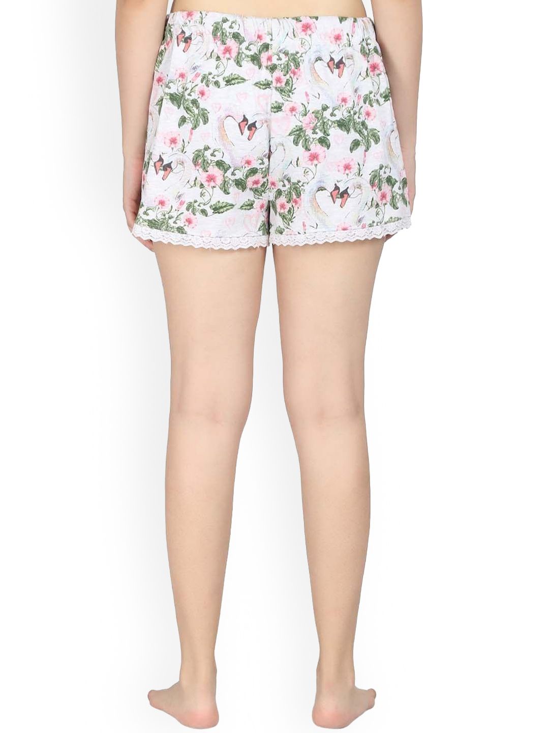 Kotty Women White & Pink Printed Lounge Shorts KTTSLEEPSHORTS235