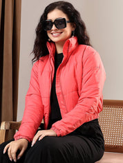 Kotty Women Mock Collar Solid Casual Puffer Insulator Jacket