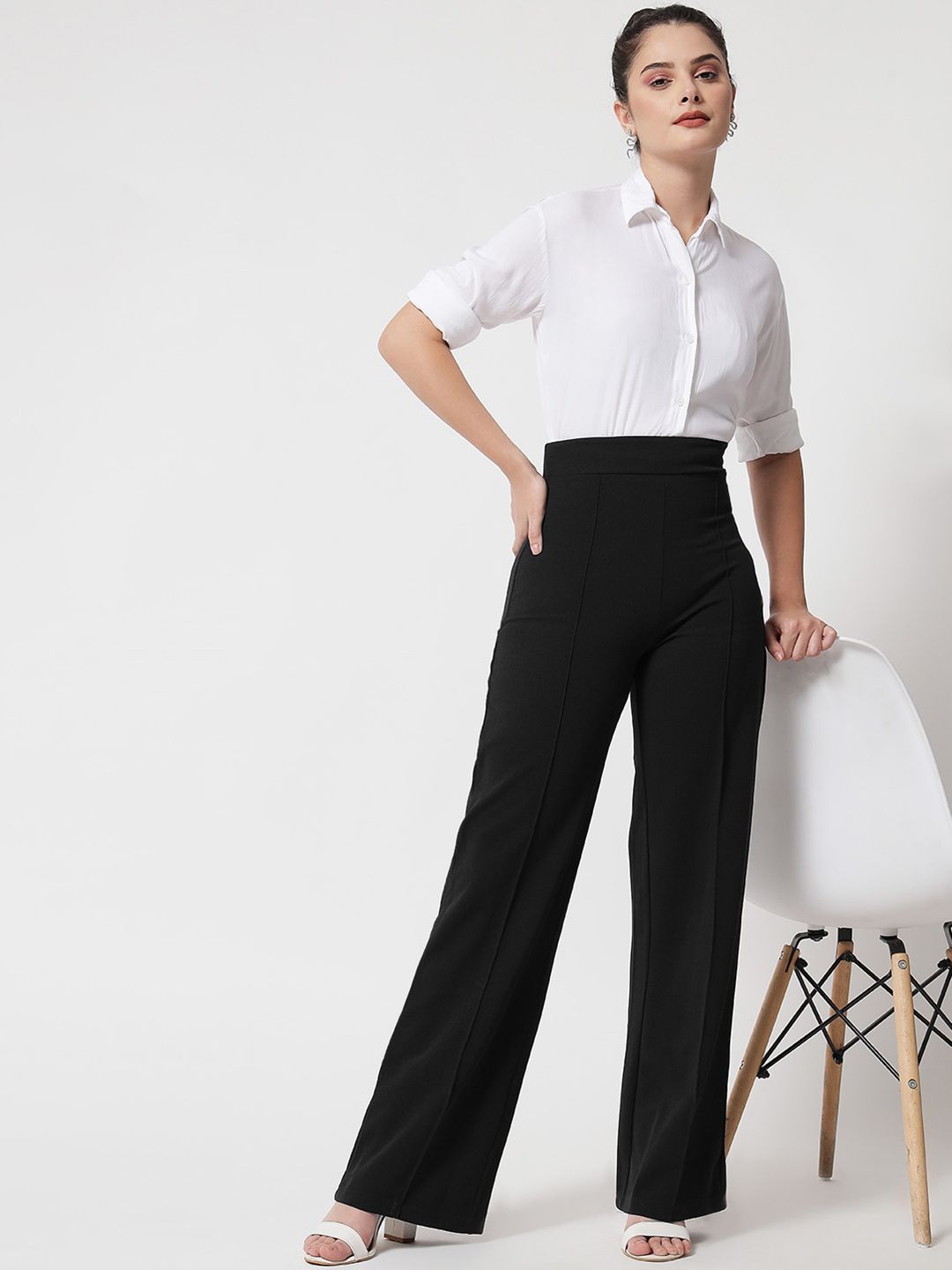 Kotty Women Pack Of 2 Relaxed Straight Leg High-Rise Easy Wash Parallel Trousers