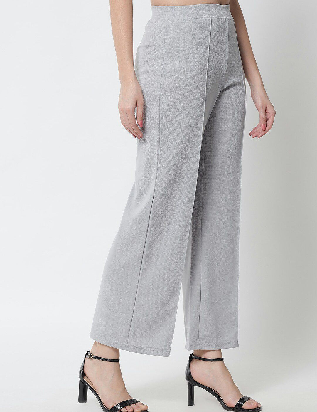 Kotty Women Grey Solid Relaxed Straight Fit Parallel Trousers