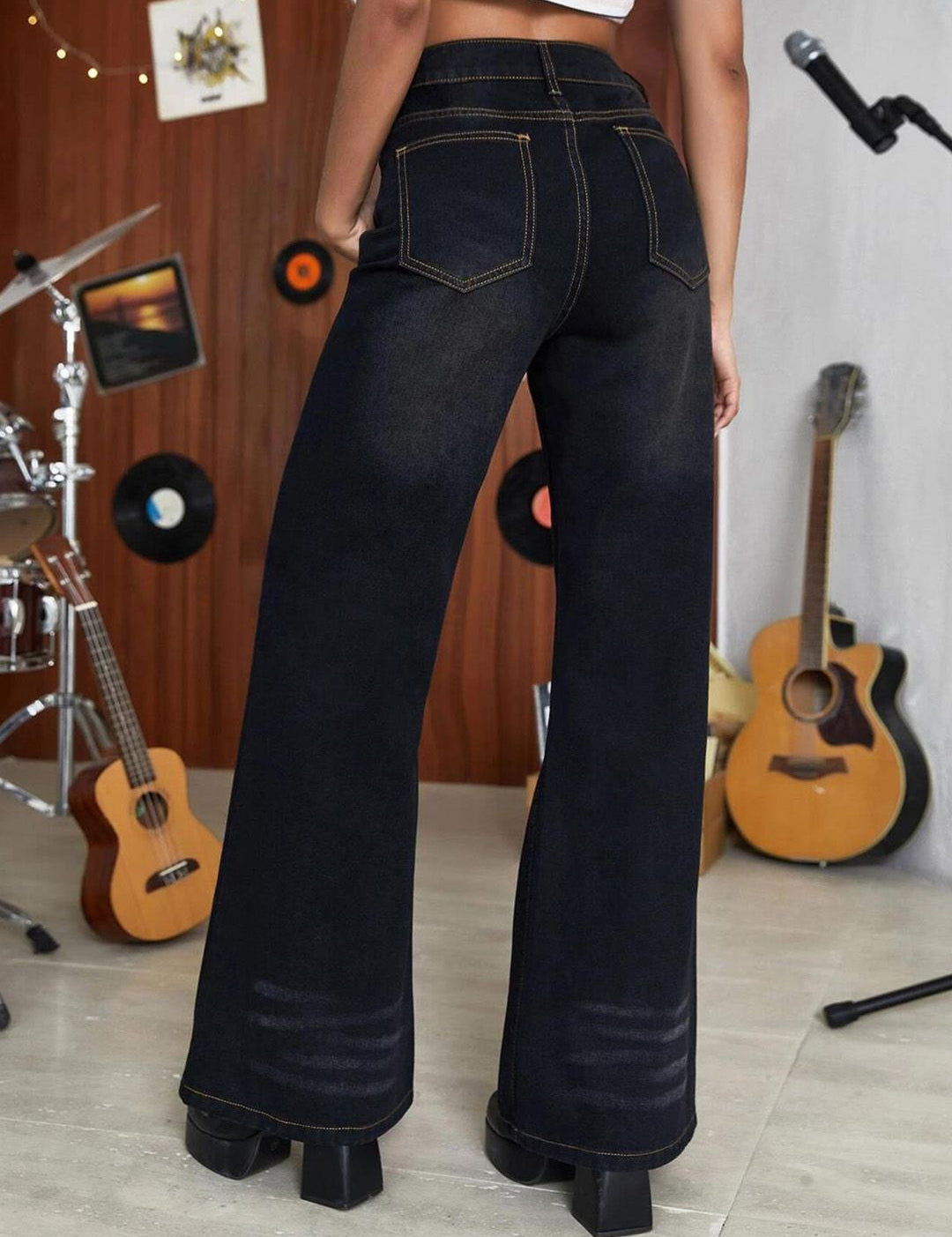 Kotty Women Black Jean Flared High-Rise Clean Look Stretchable Jeans