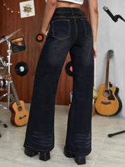 Kotty Women Black Jean Flared High-Rise Clean Look Stretchable Jeans