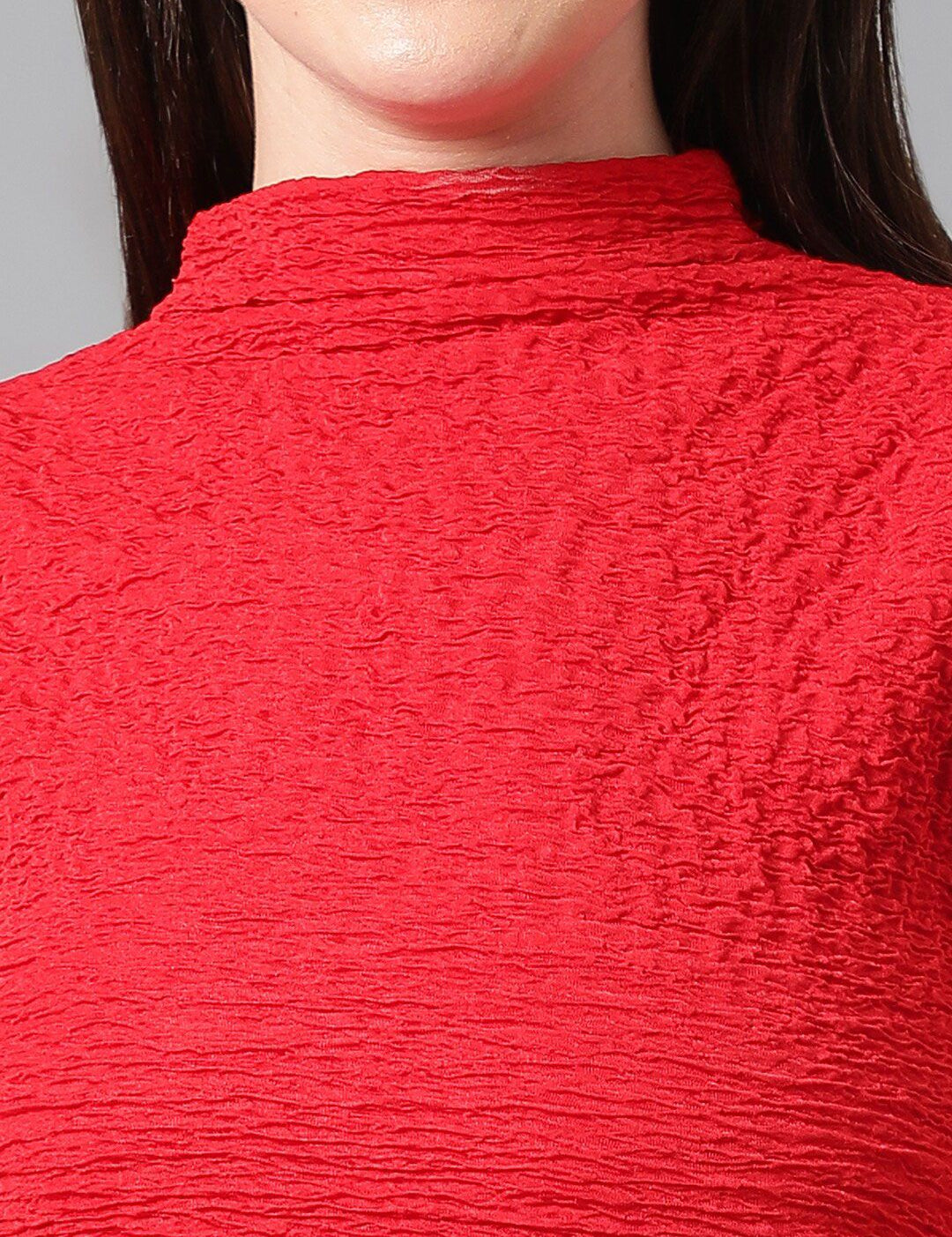 Kotty High Neck Self Design Satin Crop Top