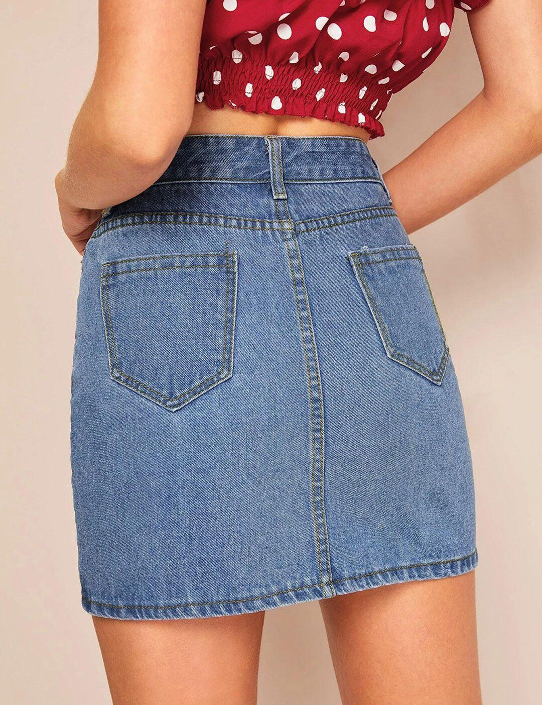 Kotty Cotton Lycra Denim A-Line Mini Skirt