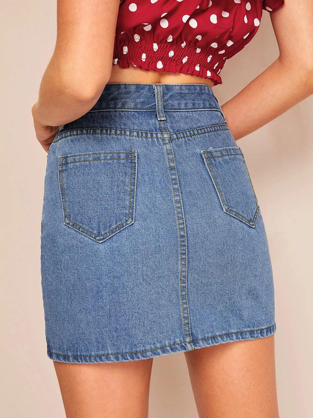 Kotty Cotton Lycra Denim A-Line Mini Skirt