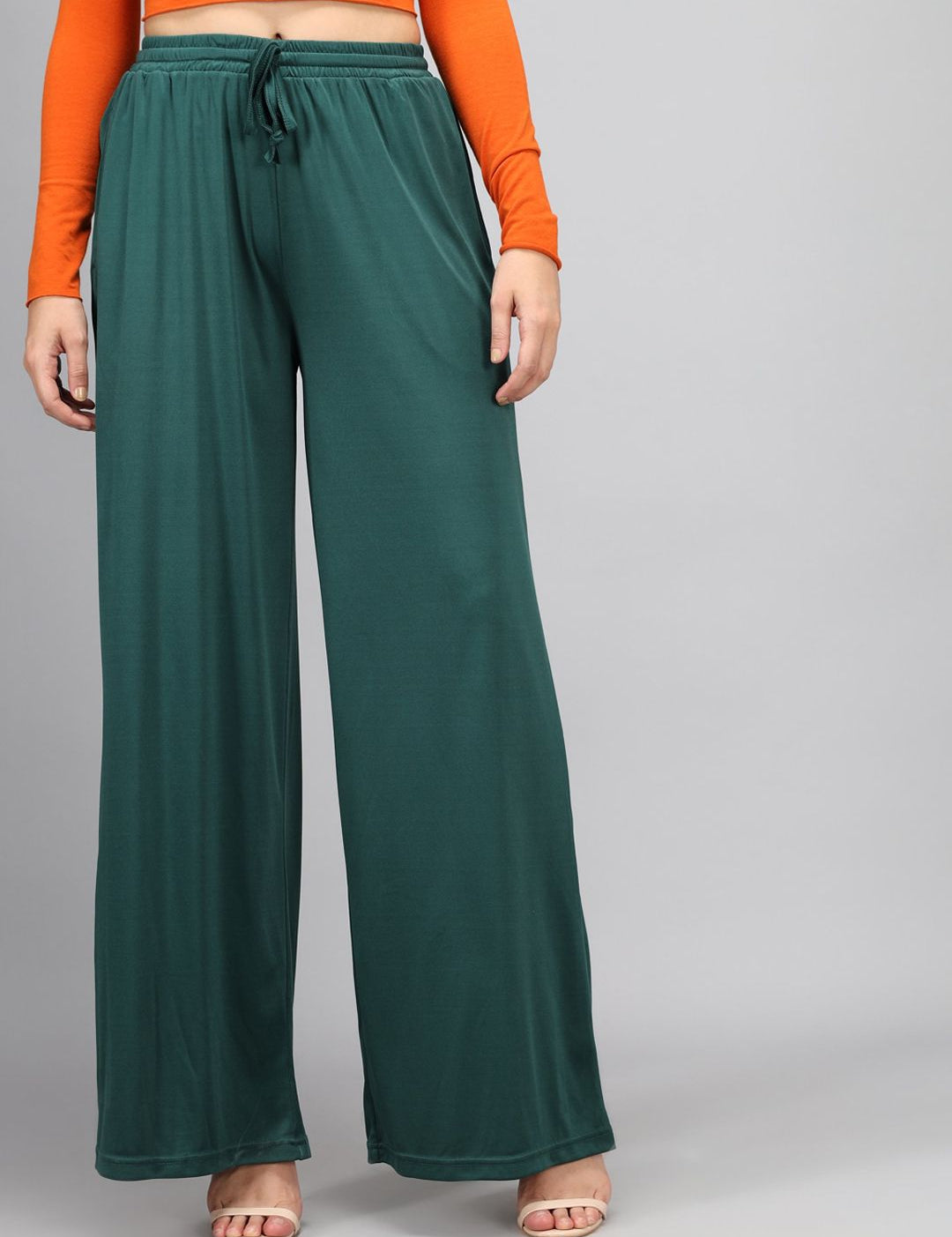 Kotty Women Green Loose Fit High-Rise Parallel Trousers